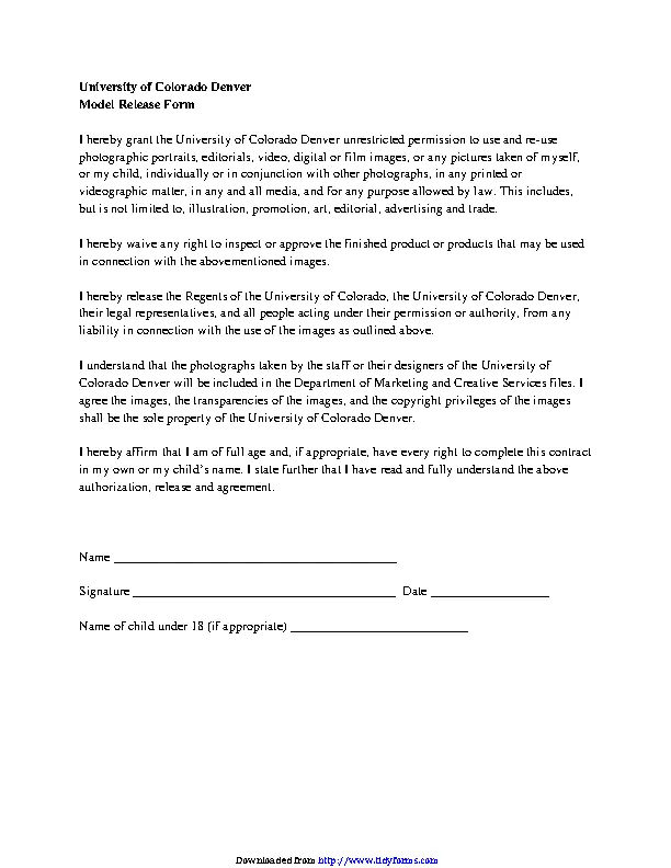 Colorado Model Release Form 1