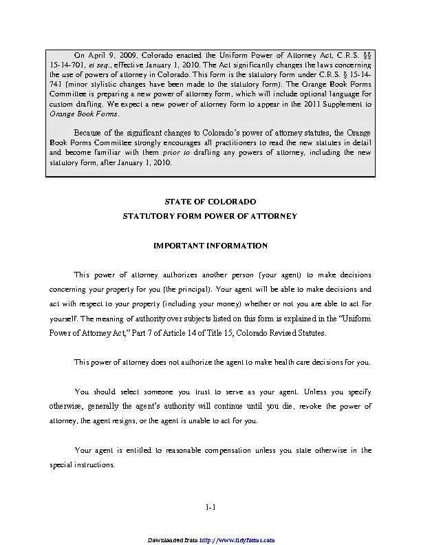 Colorado Statutory Power Of Attorney Form PDFSimpli