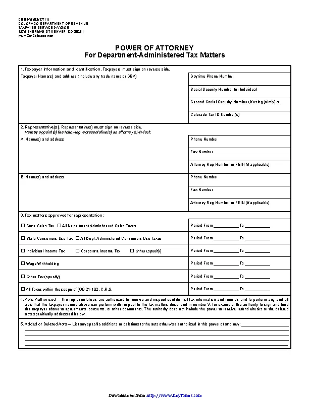 Colorado Tax Matters Power Of Attorney Form