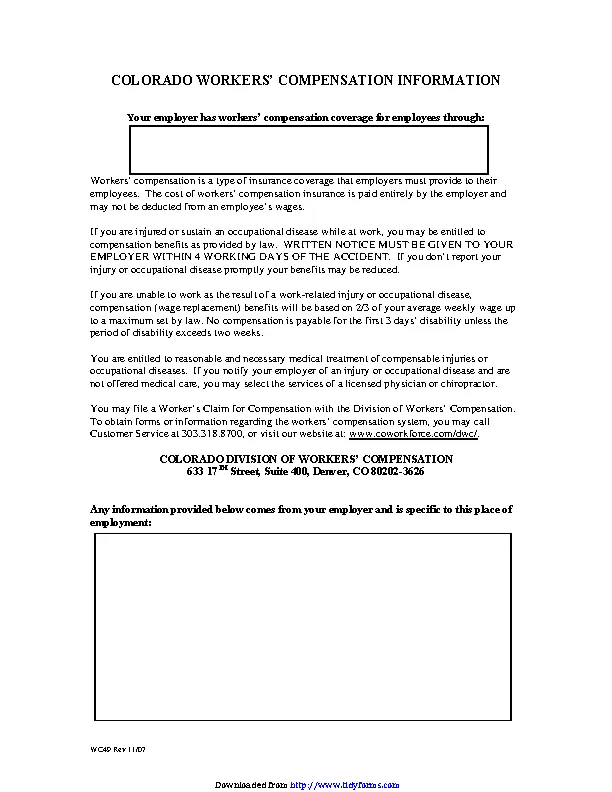 Colorado Workers Compensation Information Form
