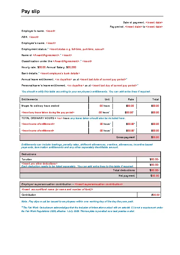 Comany Employee Pay Slip Template Word Format Download