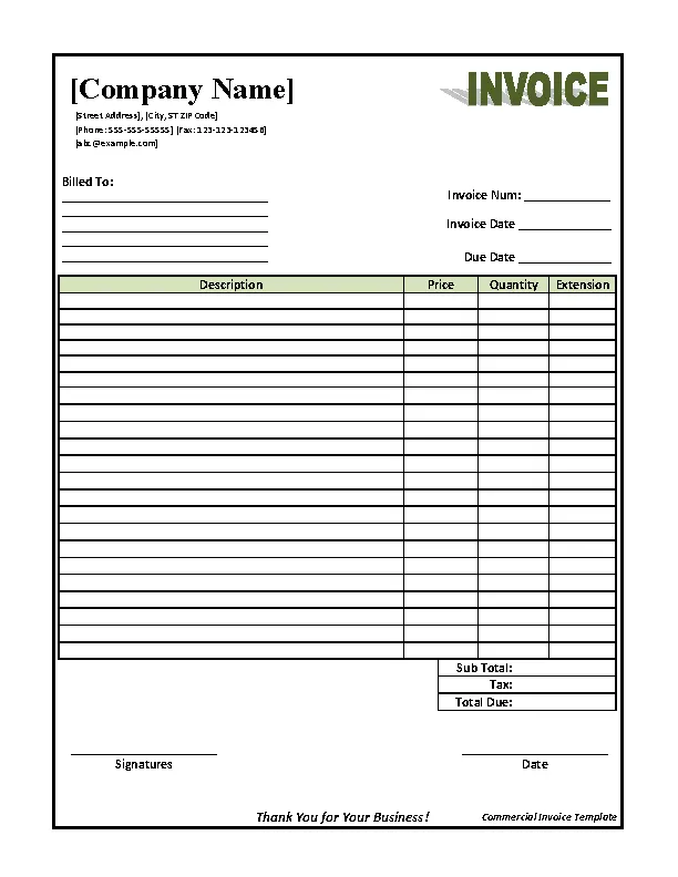 Commercial Invoice Template2