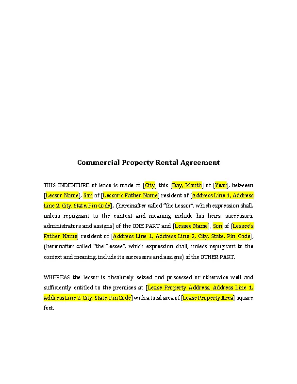 Commercial Property Rental Agreement