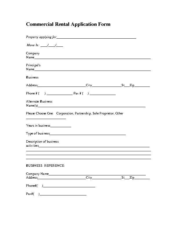 Commercial Rental Application Template
