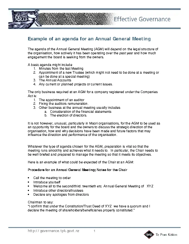 Company Annual General Meeting Agenda Template