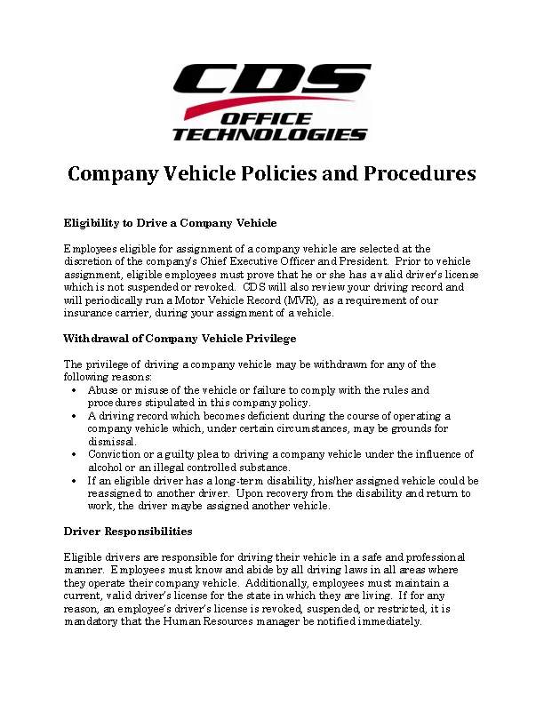 Company Car Policy Template