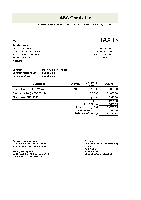 Company Goods Moving Invoice Template