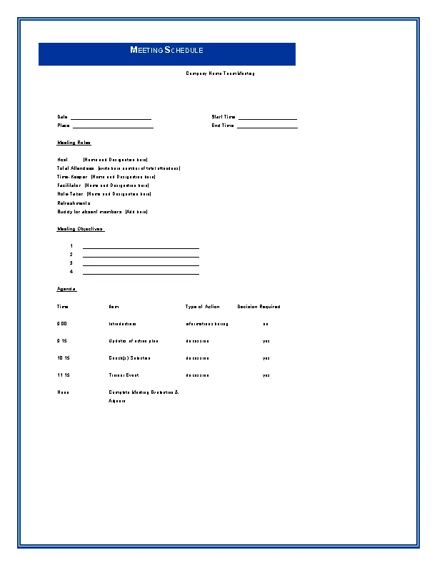 Company Meeting Schedule Template Word Doc
