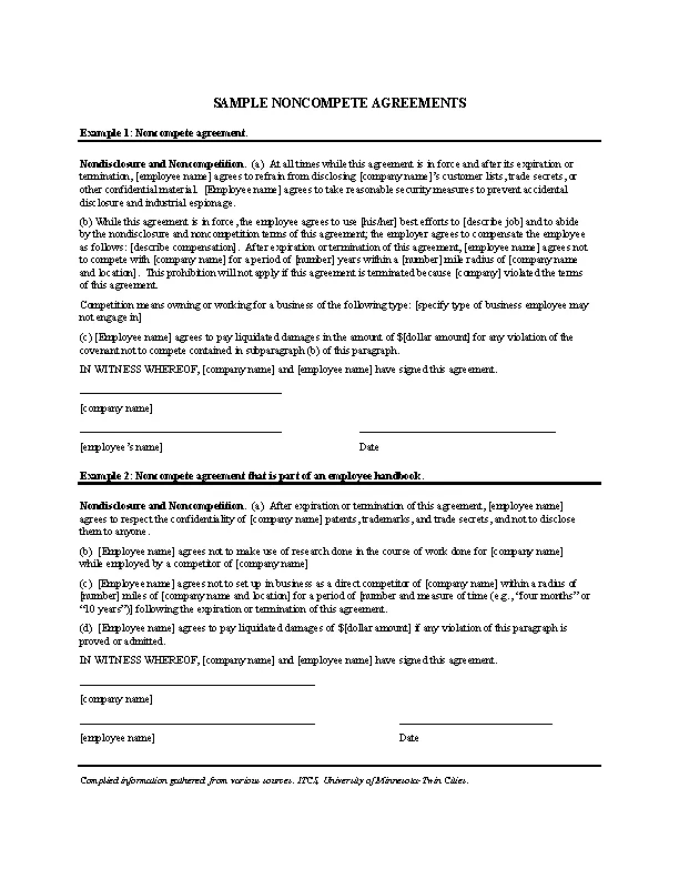 Company Non Compete Agreement Form - PDFSimpli