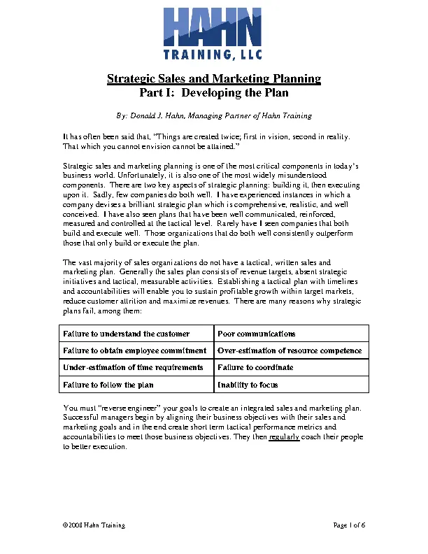 Company Strategic Sales Plan