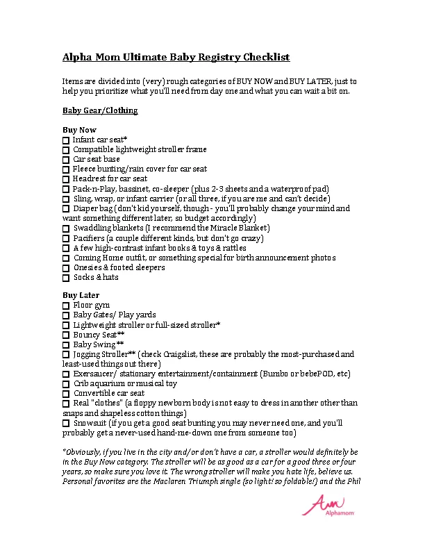 Complete Ultimate Baby Registry Checklist Example
