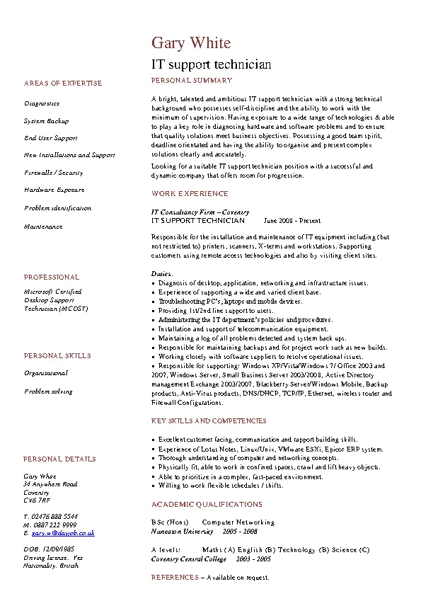 Computer Technician Resume - PDFSimpli