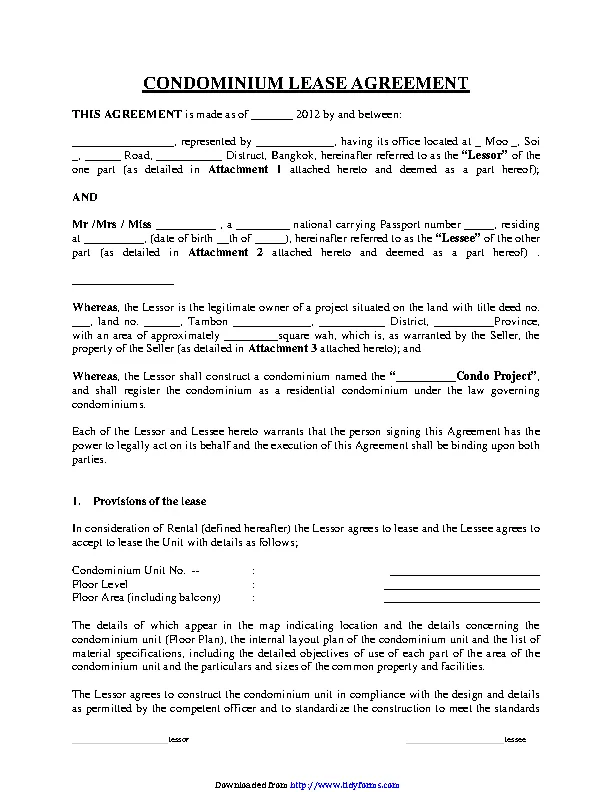 Condominium Lease Agreement - PDFSimpli