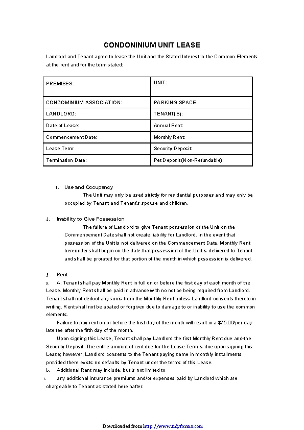 Condominium Unit Lease - PDFSimpli