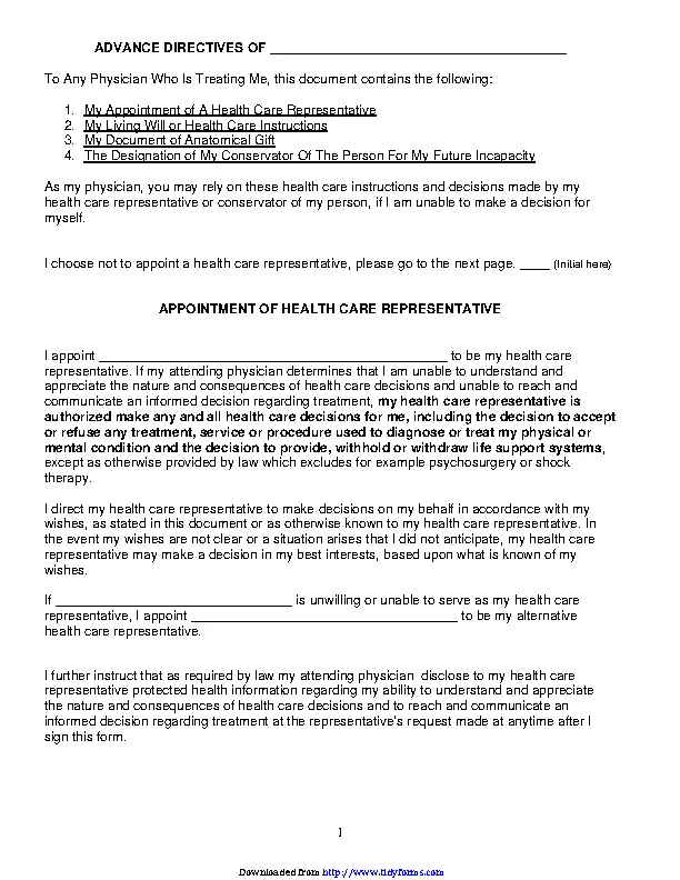 Connecticut Advance Health Care Directive Form 1