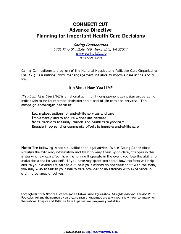 Connecticut Advance Health Care Directive Form 2