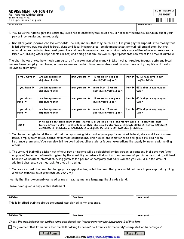 Connecticut Advisement Of Rights Form