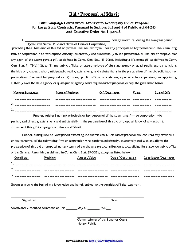 Connecticut Bid Proposal Affidavit Form