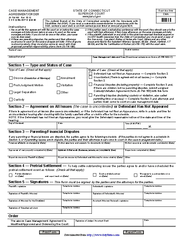 Connecticut Case Management Agreement Order Form