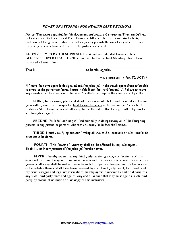 Connecticut Health Care Power Of Attorney Form