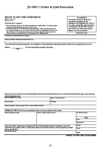 connecticut notice to quit end possession form JD HM 7 - PDFSimpli