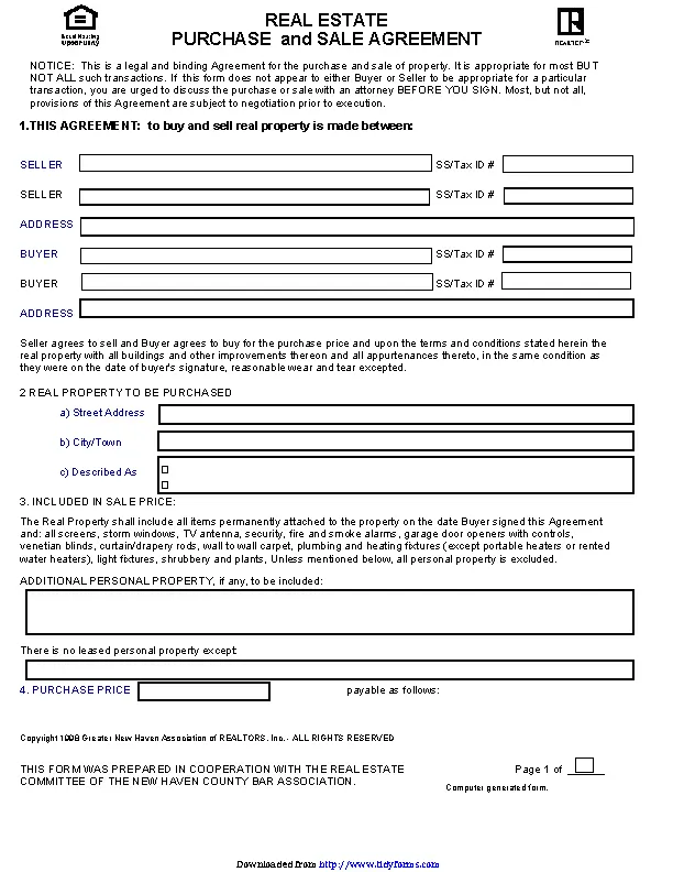 Connecticut Real Estate Purchase And Sale Agreement Form