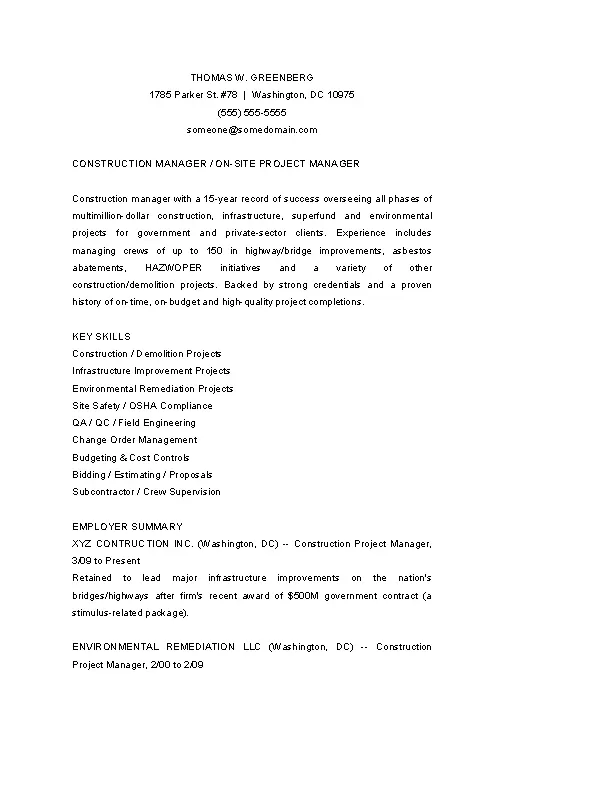Construction Project Manager Resume - PDFSimpli