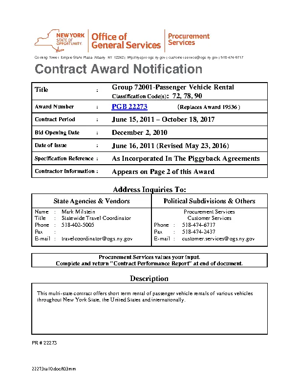 Contract Appreciation Award Notification Template