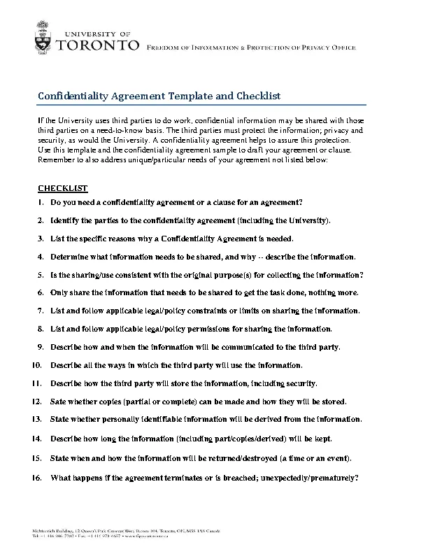 Contractor Confidentiality Agreement Template And Checklist