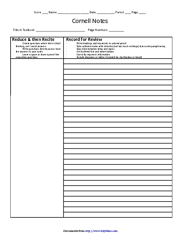 Cornell Notes Template 2