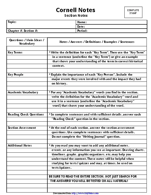 Cornell Notes Template 3