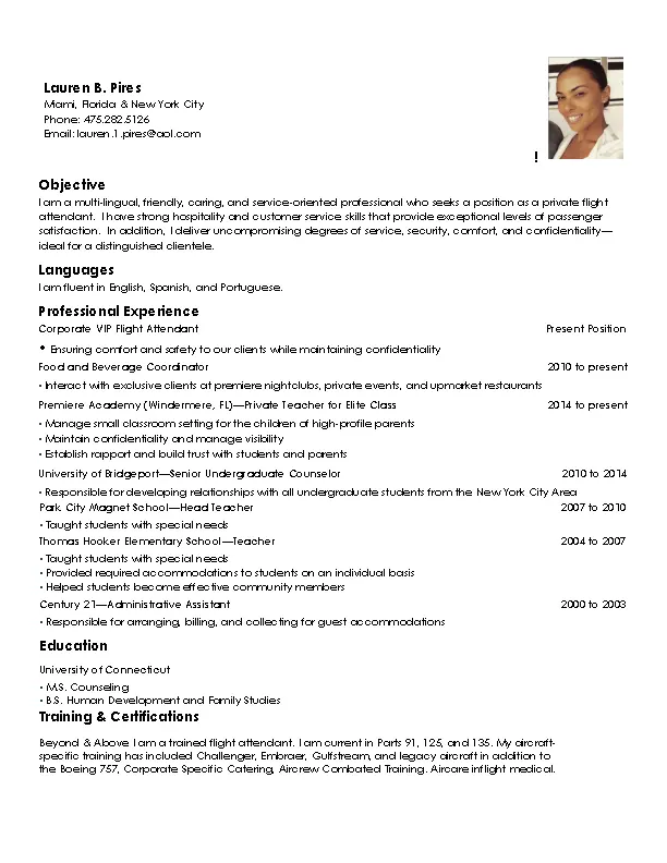 Corporate Flight Attendant Resume PDFSimpli