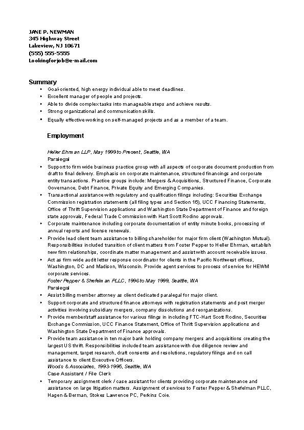 Corporate Paralegal Resume - PDFSimpli