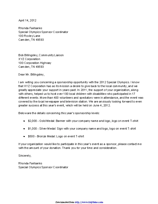 Corporate Sponsorship Letter - PDFSimpli