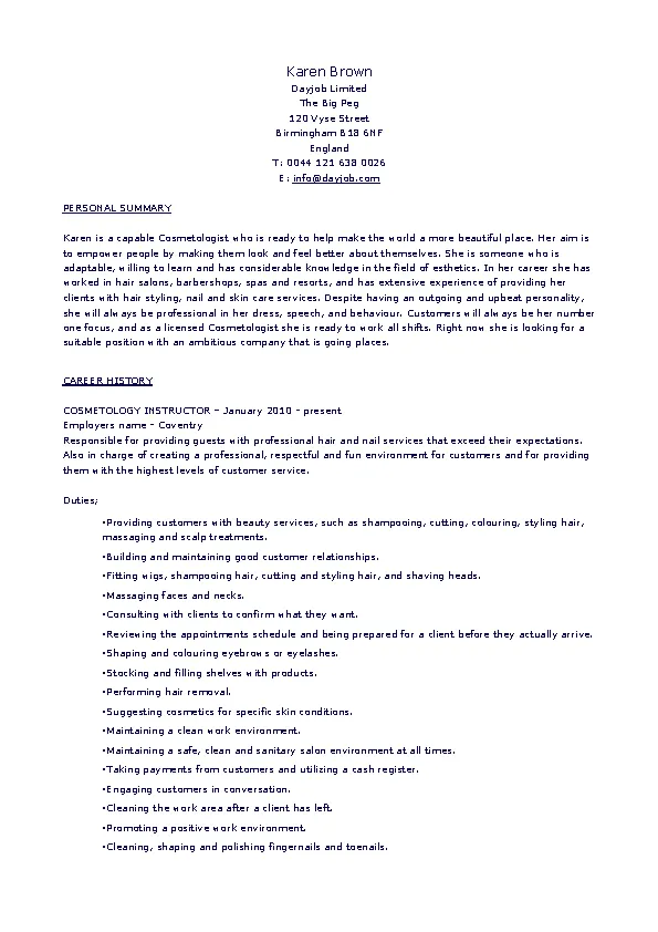 cosmetology student resume