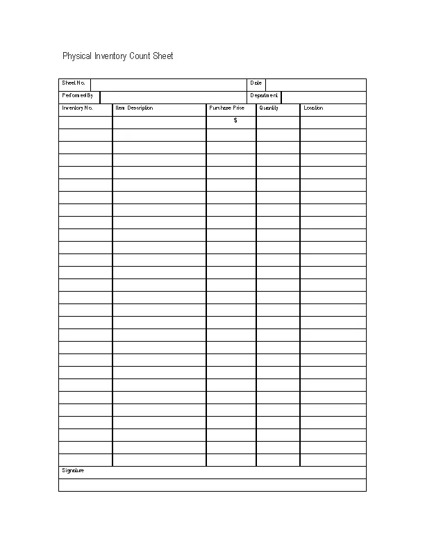 Count Sheet For Physical Inventory