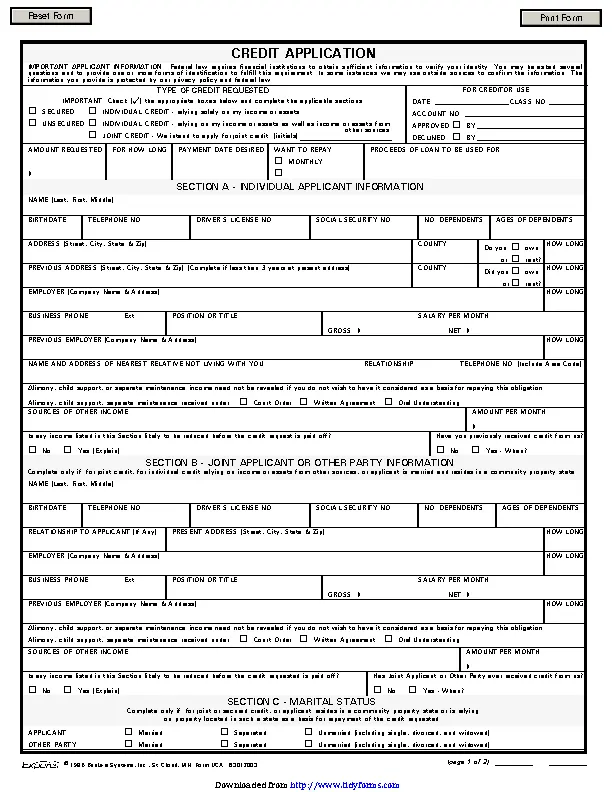 Credit Application Form 2