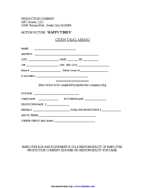 Crew Deal Memo