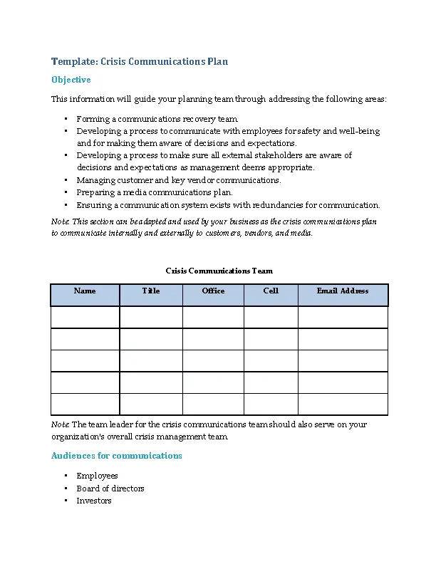 Crisis Communication Plan Templates - PDFSimpli