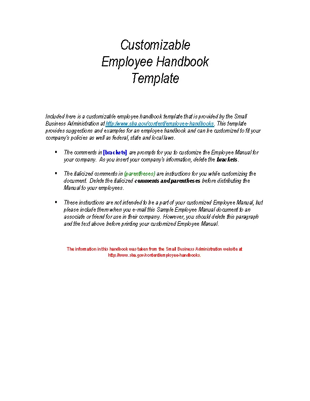 Customizable Employee Handbook Template