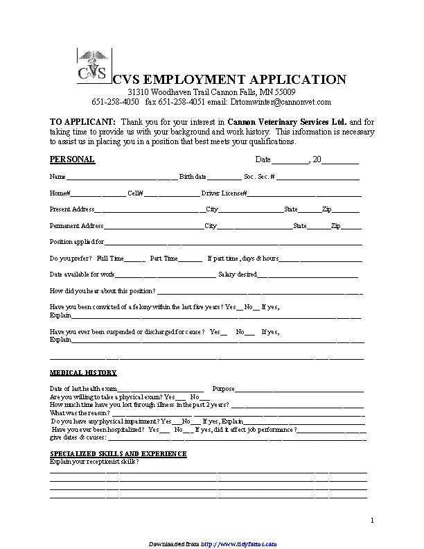 Cvs Employment Application Pdfsimpli