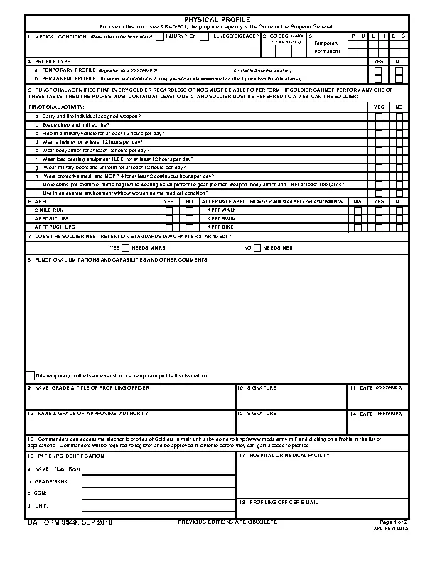 Da Form 3349 Fillable - Printable Forms Free Online