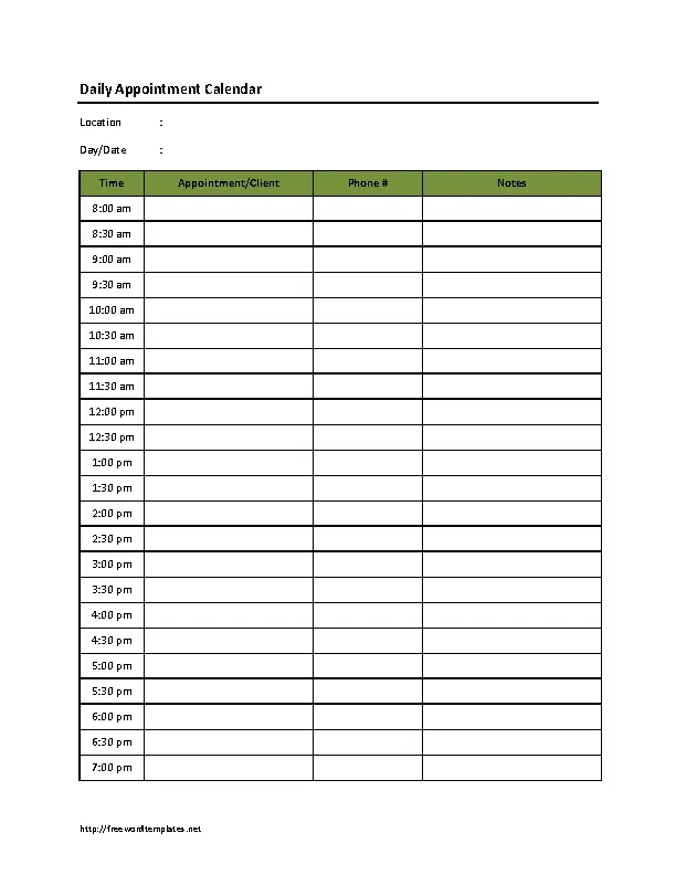 Daily Appointment Calendar Schedule Template Word Doc PDFSimpli