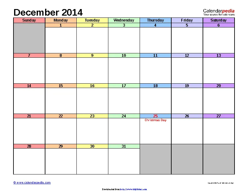 December 2014 Calendar 3 - PDFSimpli