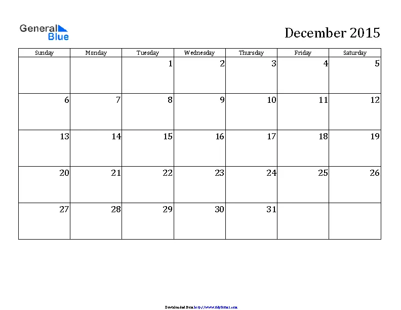 December 2015 Calendar 2 - PDFSimpli