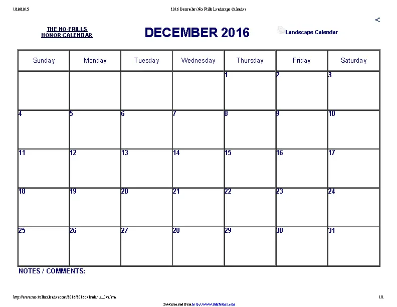 December 2016 Calendar 1