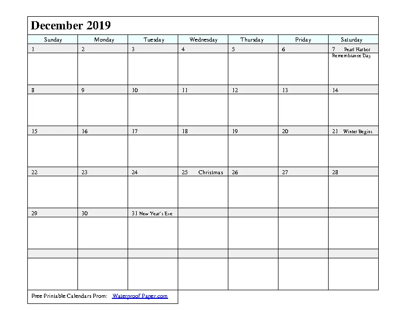 December 2019 Calendar 3