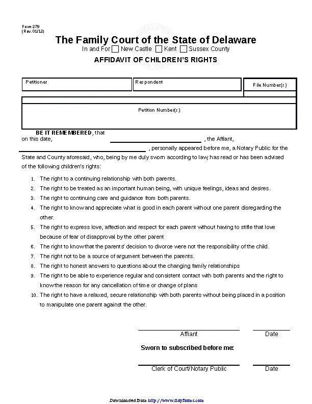 Delaware Affidavit Of Childrens Rights Form