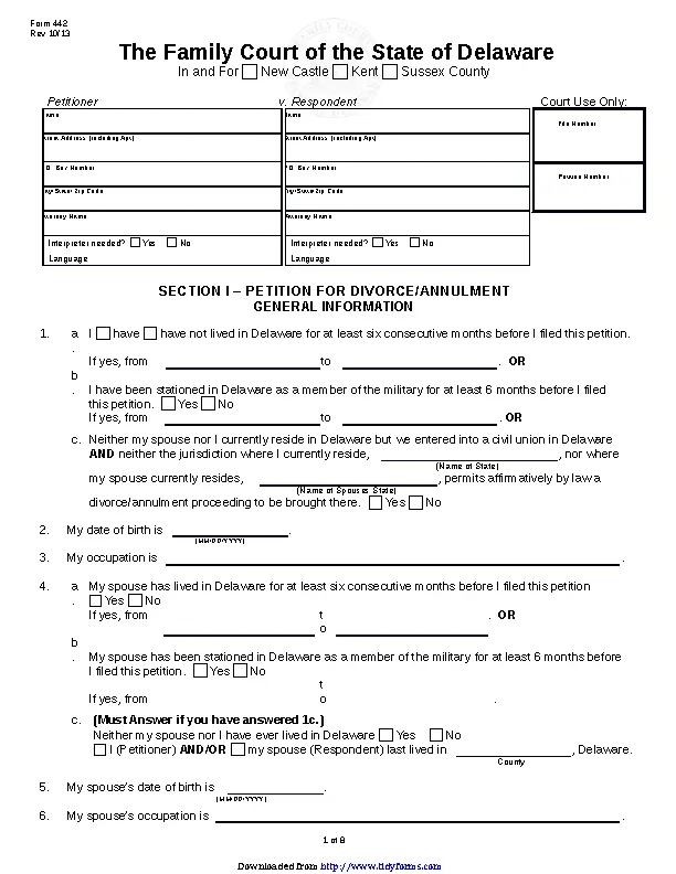 Delaware Petition For Divorce Annulment Form