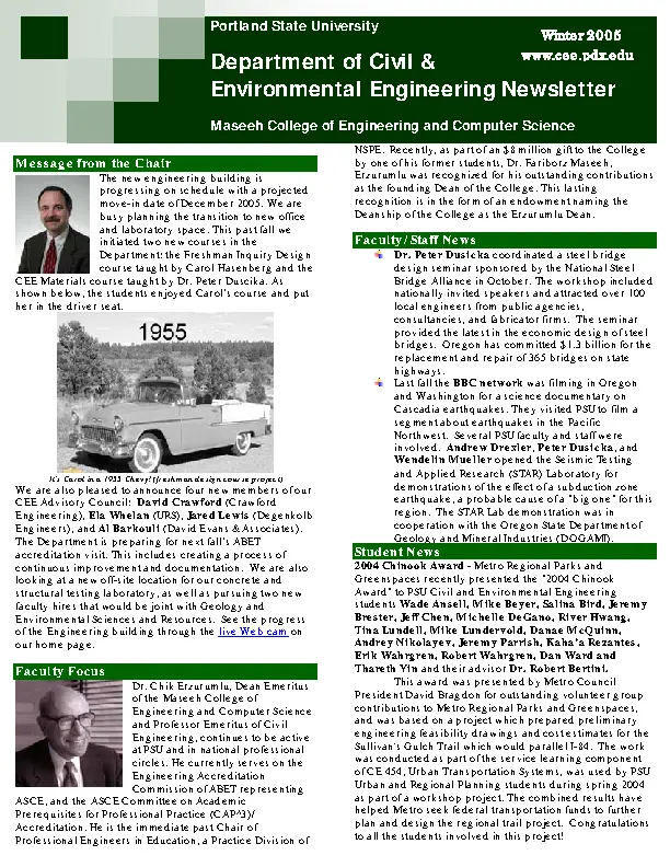 Department Of Civil And Environmental Engineering Newsletter